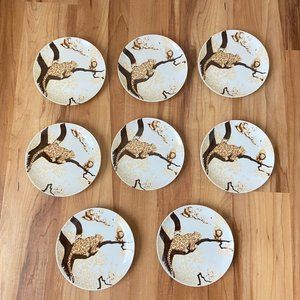 VTG Ranier Fine China Toscany Dessert Salad Plate Lot Of 8 Lion Leopard Japan